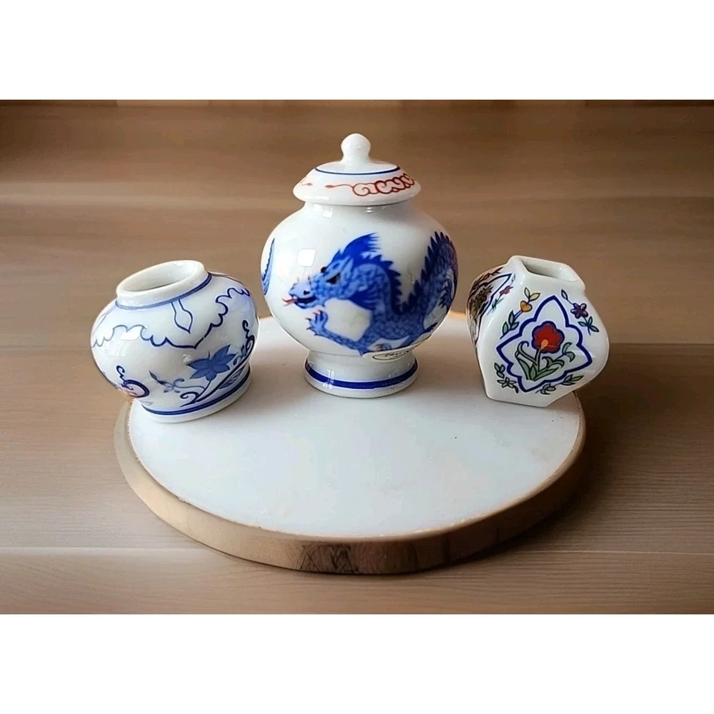Lot 3 Miniature Ginger Jar & Vases Porcelain Decor Japan 1